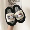 Pantuflas Infantiles a Cuadros Gato de Dibujos Animados Lazo 2026 Color Bloqueo Hogar Interior Abiertas Padre-Hijo Algodón de Moda