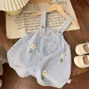 Vestido de bebé Niña Tirantes Ropa Infantil Estilo Occidental Traje 2025 Nuevo Mezclilla Cuello de Muñeca Conjunto de Dos Piezas Moderno