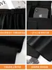 Pantalones de traje negros de bolsillo para mujer, primavera y otoño, pantalones rectos de pierna ancha holgados de cintura alta con una caída de alta calidad, pantalones casuales de corte ajustado