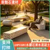 Banco de cimento com terrazzo de formato irregular e encosto para jardins urbanos, banco de descanso para áreas públicas, banco de pedra artificial
