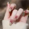 Unhas Usáveis Feitas à Mão Atacado Xiaohongshu Douyin Venda Quente Diamante Borboleta Coração High-End Nail Art Unhas Usáveis 24 Peças