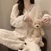 Transmisión en Vivo Populares Pijamas Cardigan de Mujer Jacquard Terciopelo Encaje Pequeño Aroma Invierno Engrosado Conjunto de Pijamas Ropa de Casa