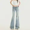 Jeans Patchwork de Renda Azul Claro Micro Flare Feminino 2026 Novo Estilo Americano Calça Flare Ferradura Slimming de Cintura Baixa