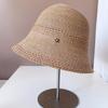 Sombrero de pescador de cubo de cuentas de la suerte simples flor de cubo para mujer protección solar de verano sombrero de paja patrón de punto a mano de color contrastante sombrero de cubo versátil