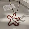 Collar de Cuerda Trenzada con Corazón de Flor Roja y Estampado de Leopardo para Mujer Estilo Coreano Ins Largo de Cuello Halter Retro Versátil Accesorios