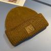 Gorro de lana mezclada de color puro para mujer, gorro de invierno tejido grueso y cálido, gorro grande de pelo elástico, bonito estilo coreano