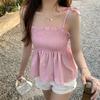 Top de Tubo Plisado para Mujer en Verano Nuevo Estilo Tirantes Fruncidos Adelgazante y a la Moda Tops que Reducen la Edad
