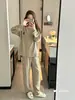 Versão Coreana Jieaina Estilo Dongdaemun Old Money Roupa de Casa Preguiçosa Feminina para Primavera, Outono e Inverno Chenille Cor Pura Gola Redonda