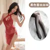 Sexy Tentación Espalda Descubierta Retro Cheongsam Uniforme Divertido Tentación Aberturas Hueco Encaje Caliente Perspectiva Camisón Verano para Mujer