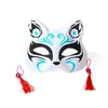 Máscara de zorro de plástico estilo chino, máscara de cosplay de anime con borlas, máscara de cara de gato estilo japonés, accesorio de actuación