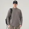 Camiseta de manga larga estilo americano con cuello medio para hombre, corte holgado, nueva 2026 primavera/otoño base de algodón, lana y seda