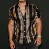 Camisa corta de manga corta holgada de moda estilo americano, nuevo modelo de verano, con caída sedosa, libre de arrugas, camisa de rayas estampada para hombre
