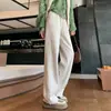Calças de Lã Wide-Leg Branco-Cremoso Femininas Outono e Inverno Calças de Perna Reta com Forro de Lã Versão Estreita Longas Soltas Primavera e Outono Calças Banana Espinha de Peixe