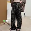 Calça Casual Vintage de Leopardo com Pernas Largas para Mulheres, Estilo Fino de Verão 2026, Estilo Old Money, Cintura Alta, Elegante, Caimento Fluido, Modelagem Ampla, Calças de Comprimento Total
