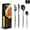 Conjunto de talheres de aço inoxidável português de 4 peças estilo hotel ocidental Amazon transfronteiriço para uso doméstico, incluindo facas de bife com cabo longo, garfos e colheres
