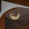 Anillo Abierto de Zirconia Galvanizado en Oro Real para Mujer, Anillo con Forma de Cruz, Anillo Versátil para el Dedo Índice, Lujo Ligero Transfronterizo
