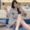 Pijama Roxo de Alta Qualidade para Mulheres, Shorts de Manga Curta para o Verão, Vestuário Casual, Conjunto Solto de Tamanho Grande para Viagem e Casa