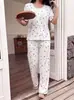 Ropa de casa transfronteriza europea y americana más vendida, conjunto de pantalones largos de manga corta con cuello redondo y estampado de cerezas de talla grande, se puede usar fuera como pijama tipo suéter