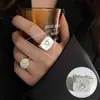 Anillo Versátil de Personalidad Dulce y Fresca Estilo Coreano Forma de C para Mujer, Anillo Abierto con Textura de Gota de Agua Moda Retro, Anillo para Dedo Índice Hip-Hop