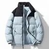 Jaqueta acolchoada de algodão, mesmo estilo para homens e mulheres, novidade de inverno, jaqueta acolchoada de algodão de marca moderna color block, espessa e quente, jaqueta pão de casal, roupa de algodão