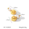 Brincos Europeus e Americanos de Aço Inoxidável Dourado 18K Incrustados com Brincos de Pérola, Brincos Pendentes Semicirculares, Joias Versáteis de Aço Titânio