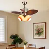 Luz de ventilador para sala de jantar, sala de estar, quarto estilo retrô americano, luz de ventilador de teto vintage francês, luz de ventilador silencioso de frequência variável com folhas de bananeira