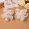 Flor de Organza con Perlas de Cinco Pétalos Estilo Coreano Suave Flor Cosida a Mano DIY Pasador para el Pelo Accesorio para Peinado Recogido en la Parte Trasera