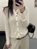 Cárdigan de punto fino de lana para mujer, suave y con caída, de estilo refinado y elegante, corte holgado, de un solo botón, perfecto para usar en capas.