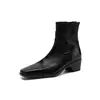 Botas de Couro Genuíno Laváveis de Alta Qualidade para o Dia a Dia, Slim, Salto Grosso/Médio, Versáteis, Emagrecedoras, Bico Quadrado, Botas Curtas Femininas 2026 Inverno