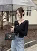 Top térmico negro de cuello en V Pure Desire para mujer, suéter de punto ajustado, nueva colección otoño 2025, diseño elegante y único para un look moderno