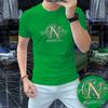 Camiseta de Manga Corta para Hombre con Letras de Pedrería, Estilo Europeo, Algodón Mercerizado, Camisa Fina de Cuello Redondo, Top Transpirable de Marca de Moda, Capa Interior