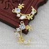 Hongxing Joias DIY Cobre Cor Dourada 24K Conserva Cor Zircônia Lua Pingente Duplo Acessórios Material para Presilha de Cabelo B1321