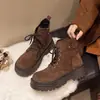 Botas Martin de Ante Planas para Otoño e Invierno para Mujer 2026 Nuevo Estilo Británico Punta Ancha con Cordones Retro Versátiles Botines Cortos para Motocicleta