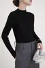 Suéter de Punto 100% Lana Merino de 48 Puntos con Diseño de Ondas de Agua y Hombros Descubiertos para Mujer, Camisa Base de Manga Larga Ajustada para Otoño