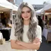 Comercio electrónico transfronterizo nueva peluca para mujer cabello largo rizado onda grande gris abuela moda europea y americana fibra química tocado para mujer AliExpress