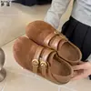 Sapatos femininos estilo Birkenstock, com sola completa, sola grossa e revestidos de couro, estilo Mary Jane com bico redondo, de calçar, versáteis para dois looks diferentes, sapatilhas casuais, de corte profundo