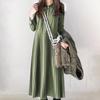 En Stock Vestido Estilo Japonés 2026 Otoño e Invierno Nuevo con Cuello Plegable Medio Cardigan Plisado Patchwork