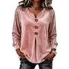 2026 Europeo y Americano Transfronterizo Amazon Otoño Cuello en V Botón Lentejuela Manga Larga Mujer Casual Superior Morado Negro Ninguno