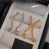Pendientes de Estrella de Cuatro Puntas Incrustados de Circonita y Diamantes en Plata de Ley S925 para Mujer, Gama Alta de Nicho, Lujo Ligero, Pendientes Nuevos Versátiles
