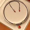 Nuevo Estilo Chino Antiguo Lujo Ligero Gama Alta Tejido con Cuentas Collar Colgante de Ágata Roja Imitación Moda Nacional