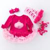 Vestido de tubo de manga larga para bebé transfronterizo, niña de 0 a 2 años, mono rosa, vestido de una pieza, traje de cuatro piezas para niños