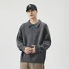 Suéter casual de cuello polo estilo Old Money para hombre, jersey de invierno, corte holgado, de alta gama, relajado, cálido y de punto grueso