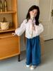 Calça jeans solta de flor e busca para meninas 2024 primavera nova infantil bebê estilo coreano moda cintura alta calças casuais