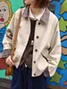 """Oficina Semente Branca" "Caixa de Correio do Pastor" Estilo Celeiro Cor Xadrez Color-Block Gola Jaqueta de Trabalho Outono Casaco Curto"""