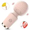Cabeza de Fresa AV Stick Masturbador Femenino Pequeño Silicona Recargable Masajeador de 10 Frecuencias Masajeador de Cuerpo Completo