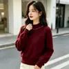 Suéter de tricô de veludo Andy de três fios, estilo francês suave, com pérolas, gola semi-alta, para mulheres, de manga comprida, estiloso, quente, para usar como camada base