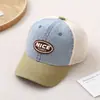 Gorra de béisbol de mezclilla estilo vintage para bebé con protección solar, gorra transpirable de verano para niños con media malla, gorra de béisbol de moda con bloques de color