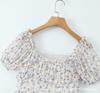 Europeo y Americano 2024 primavera nuevo adelgazante moda combinable cuello cuadrado francés vestido floral de manga corta