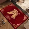 Alfombra de Piso de Terciopelo Rojo Festivo de Cristal del Año del Caballo 2026 para Entrada, Pasillo y Cocina, Felpudo Doméstico Resistente al Desgaste y a la Suciedad