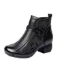 Otoño/Invierno 2025 Botas Individuales Populares de Tiktok Punta Redonda Estilo Retro Zapatos de Baile para Mamá Cuero Suave Botas Cortas Estilo Étnico para Mujer Botas de Algodón para Mujer